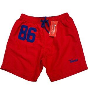Tauwell Swim Trunks Mens S Red Blue Embroidered Quick Dry‎ Unlined Shorts Preppy